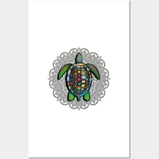 Flower Mandala Hawaiian Graphic Design Sea Turtle Posters and Art